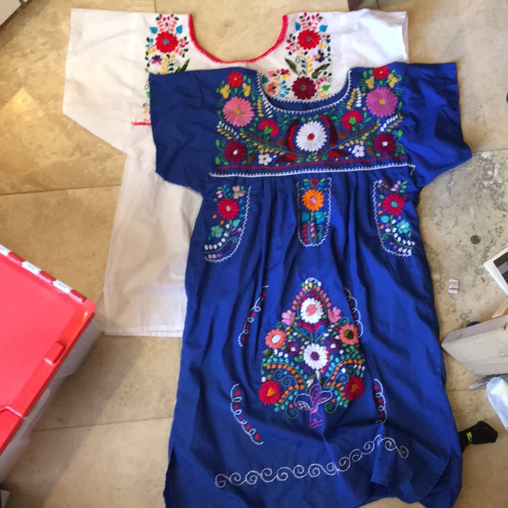 Blue Handmade Dress and White Handmade Blouse